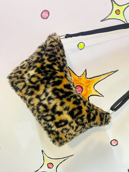 Vintage | Fuzzy Leopard Print Faux Fur Crossbody Bag Handbag Purse