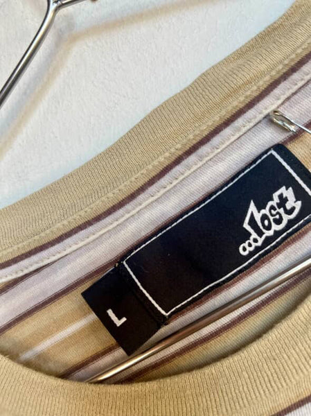 Vintage 90s Brown Striped Long Sleeve Cyber Grunge Shirt Cotton Streetwear Large