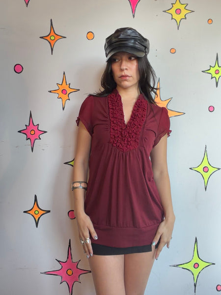 Vintage 90s Y2K White Ruffle Neck Fairy Grunge Victorian Steampunk Blouse Top M