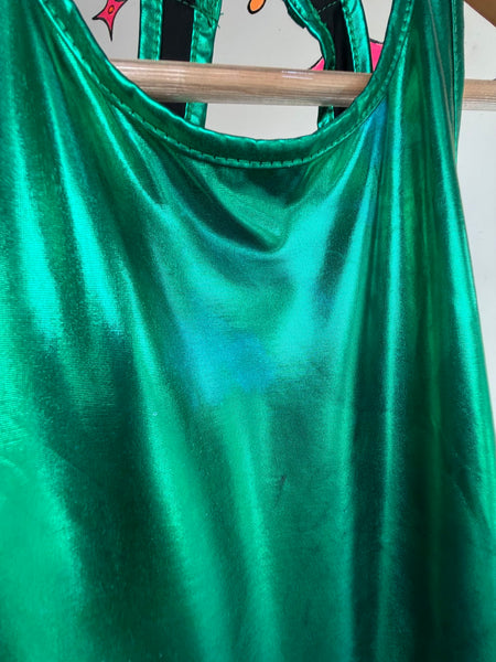 Y2K Green Metallic Galactic Bodycon Mini Dress Futuristic Clubwear Disco Glam SM