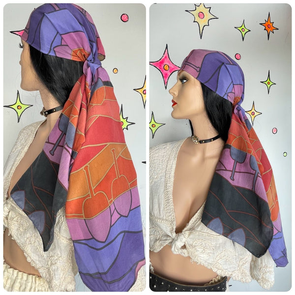 Purple & Red Silk Long Scarf | Fairy Grunge Western Gypsy 56" x 14"