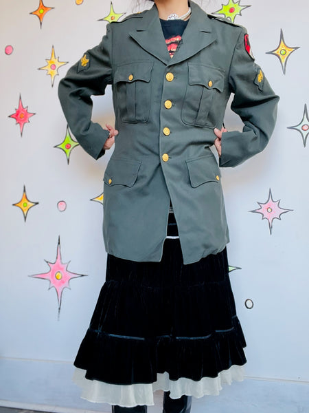 Vintage Military Blazer | Army 38L Jacket | Grunge Boho Embellished Uniform Coat