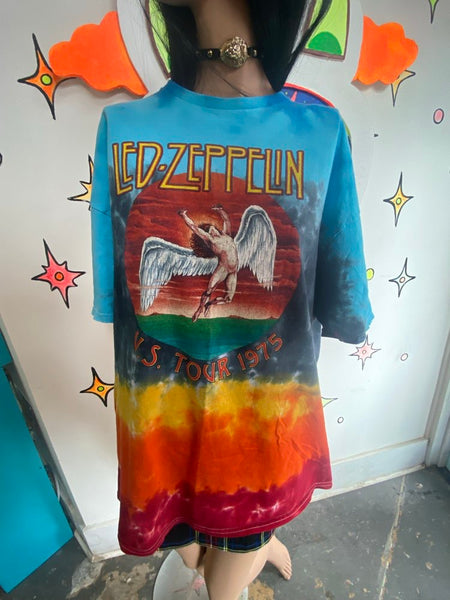 Vintage Led Zeppelin Tie Dye Concert Tee | 90s Boho Grunge Band T-Shirt XL+