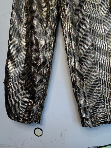 80s Gold Lamé Pants High Rise Disco Glam Studio 54 Retro Liquid Metallic M/L