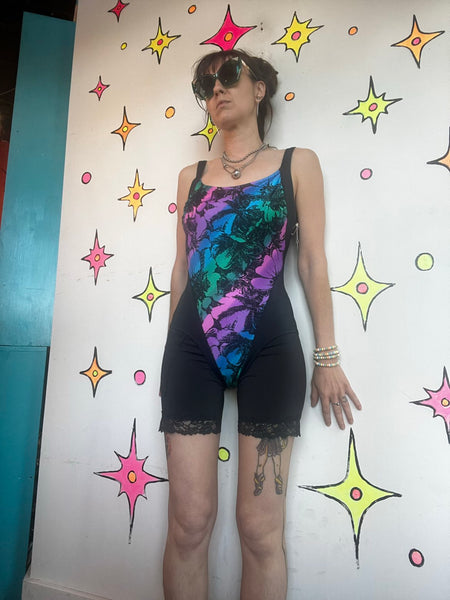 80s 90s Catalina Swimsuit Retro Cutout One Piece High Cut Vintage Swimwear ML