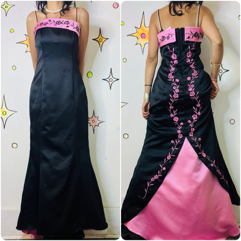 Vintage Y2K Pink & Black Formal Goth Fairy Princess Coquette Prom Party Dress 8