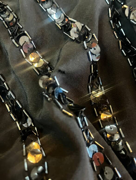 Vintage 80s 90s Black Whimsy Goth Glam Party Silk Sequin Blouse Fairy Grunge