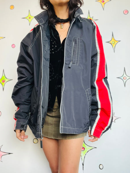 Vintage 90s Y2K Rave Wear Cyber Grunge Emo Party Track Jacket w/ Stripe | L