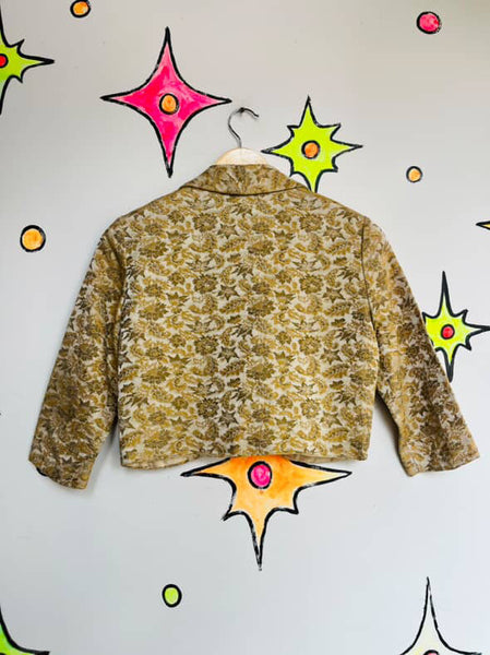 50s Golden Brocade Blazer - Pin Up - Vintage Hollywood Glam Boho Grunge S