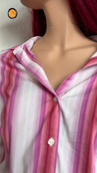 Y2K Pink Pinstripe Button-Up Shirt Office Siren Academia Preppy Glam L
