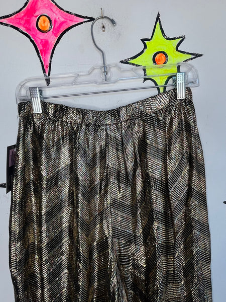80s Gold Lamé Pants High Rise Disco Glam Studio 54 Retro Liquid Metallic M/L