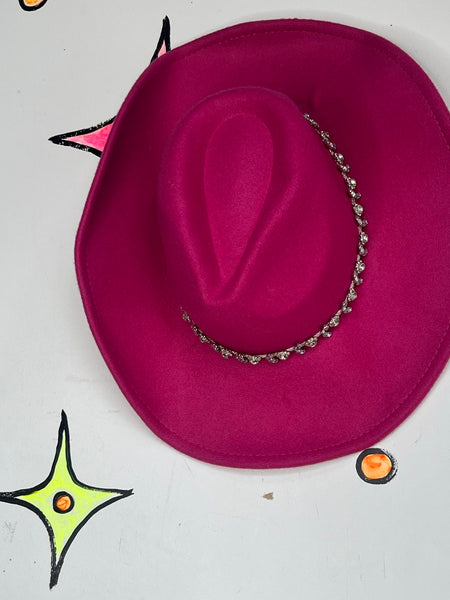Hot Pink Cowgirl Hat Rhinestone Band Western Barbiecore Party Hat