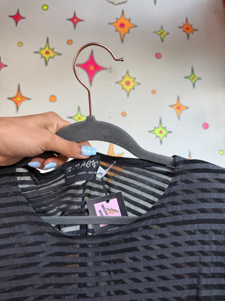 X-TACY Sheer Striped Tee Y2K Mall Goth Indie Sleaze Oversized T Shirt M