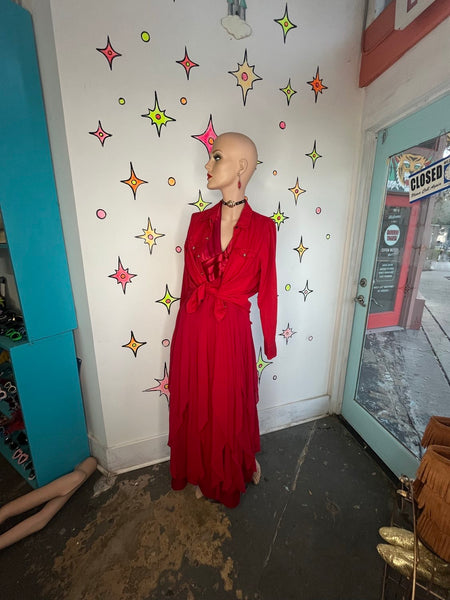 Y2K Red Silk Halter Fairy Princess Prom Dress Silk Halter Gown BCBG Max Azria XS