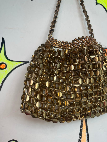 Gold Metal Beaded Chainmail Bag Medievalcore Art Deco Evening Purse