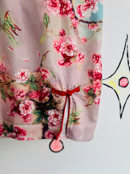 Pink Geisha Dress Cherry Blossom Floral Print Japanese Fairycore Grunge Mini SM