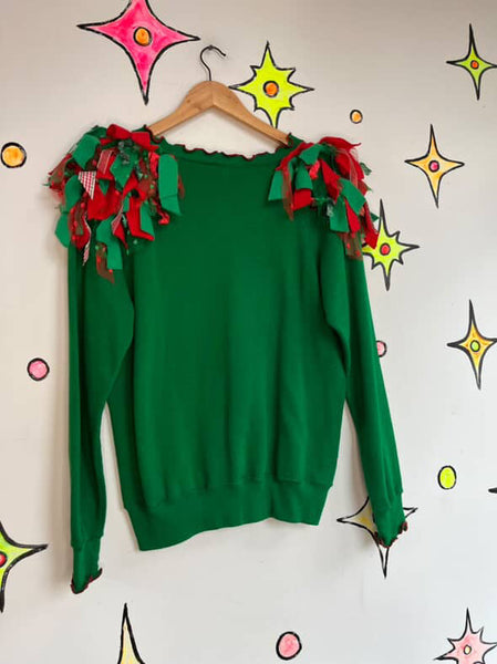 Vintage 80s Tacky Ugly Christmas Sweater w Bows | Holiday Party Sweater | M
