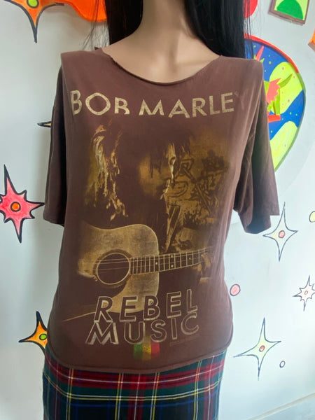 Bob Marley Cropped Band Tee Distressed Cutoff T Shirt Boho Grunge Vintage 90s