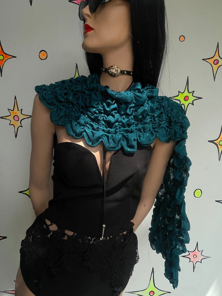 Y2K Teal Sparkle Scrunch Scarf | Cabbagecore Fairy Grunge Textured Wrap