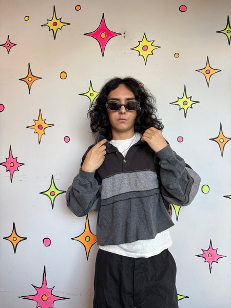 80s 90s Pierre Cardin Cropped Sweater Striped Skater Grunge Pullover Oversized M/L