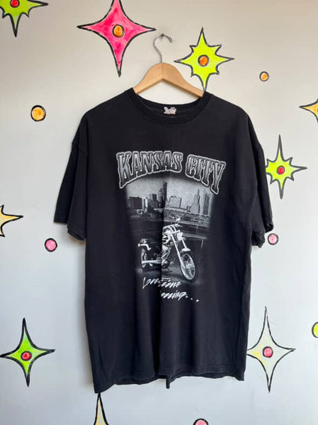 Vintage 90s Kansas City Tee | Black Biker Grunge Graphic T-Shirt XL
