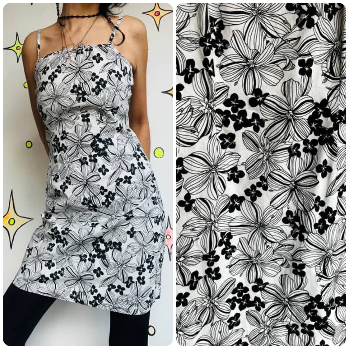 Vintage 90s Y2K | Black and White Fairy Grunge Whimsy Goth Cotton Sundress 3/5
