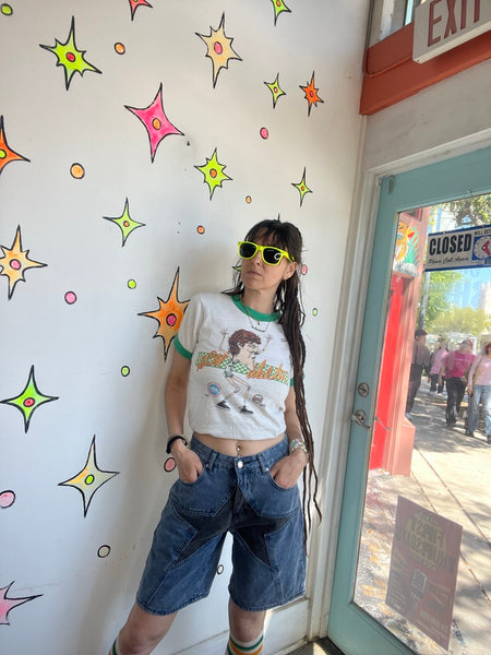 Y2K Denim Jorts with Star Detail - Grunge Emo Streetwear Long Shorts SM