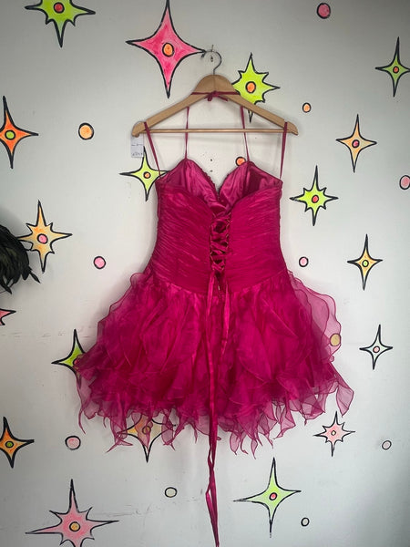 Y2K Hot Pink Rhinestone Tulle Party Corset Dress Prom Corset Glam Barbie Core M