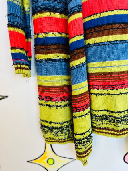 Y2K Rainbow Striped Hooded Cardigan Southwestern Boho Fairy Grunge Sweater – M/L