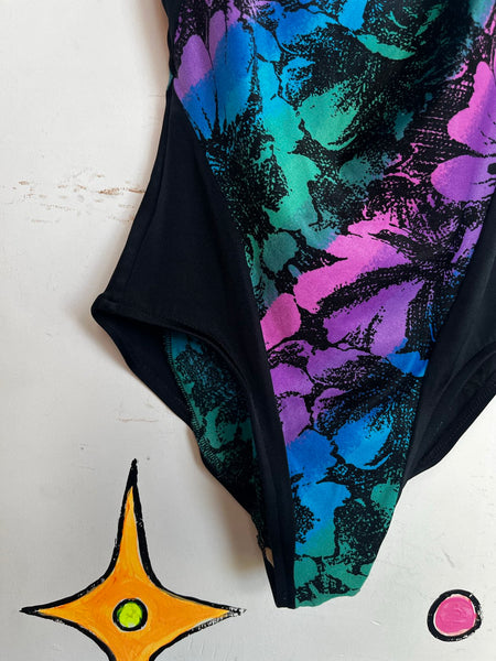 80s 90s Catalina Swimsuit Retro Cutout One Piece High Cut Vintage Swimwear ML