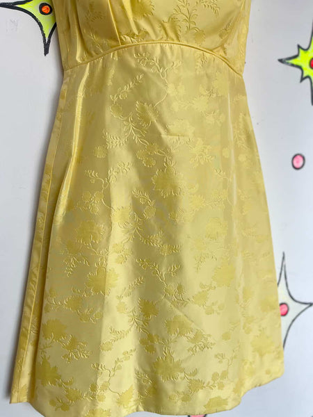 Vintage 1960s MOD Yellow Satin 2-Piece Mini Dress Set - Handmade Formal XS