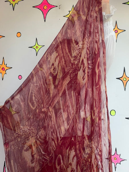 Vintage Merlot Silk Scarf Roman Sculpture Art Print Sheer Luxe Souvenir Scarf