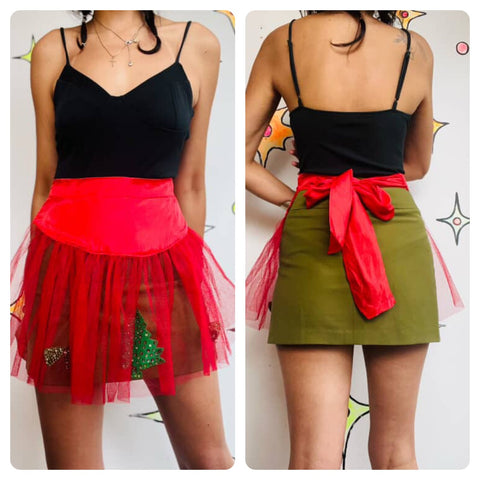 Vintage 1950s Sheer Red Christmas Apron Sequin Holiday Hostess Pin-Up Apron - SM