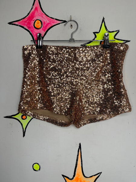 Y2K Gold Sequin Disco Party Glam Party Hot Pants Shorts - S