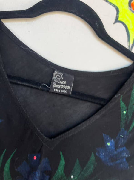 Vintage Black & Rainbow Grunge Fairy Boho Festival Mini Dress | Size M/L