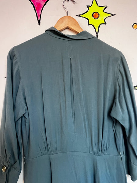 1940s Blue Secretary Dress True Vintage Boho Grunge - Historical Fashion - M L