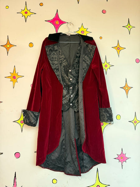 Pirate Captain Costume Coat Red Velvet Steampunk Medieval Cosplay Renaissance XL