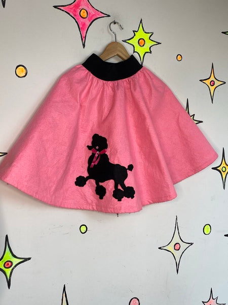 50s Style Pink & Black Poodle Skirt | Rockabilly Pinup Retro Costume Skirt S