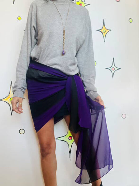 Vintage Purple & Black Semi-Sheer Oversized Scarf – Boho Glam Goth Scarf / Shawl