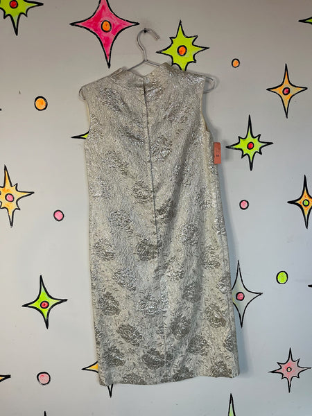 Vintage 60s White Metallic Wiggle Dress - Party Mini Cocktail Dress - NWT M/L