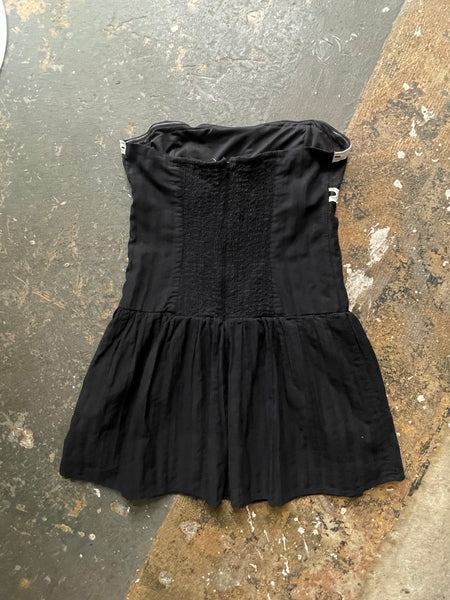 90s Y2K Vintage Black Whimsygoth Babydoll Dress White Lace Trim Lolita Mini S/M