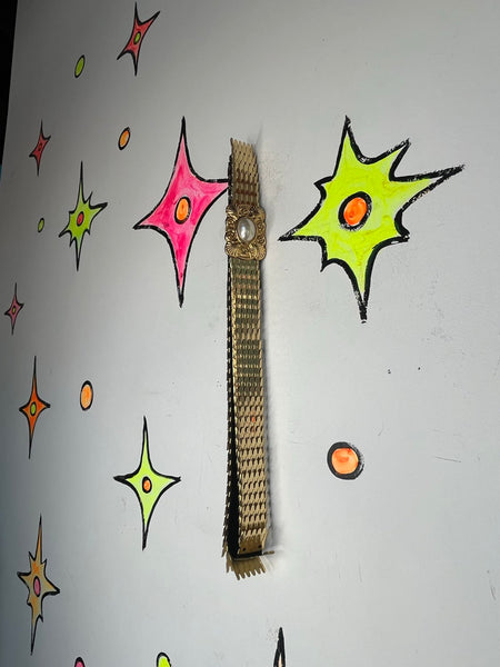 Vintage Gold Metal Stretch Belt Minimalist 80s Glam Statement Cincher