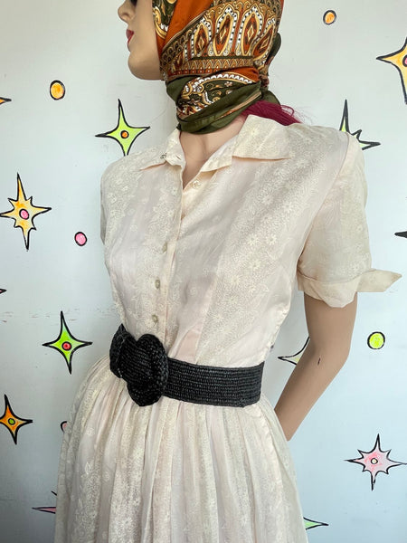 1950s Pastel Pink Fit & Flare Twirl Dress Retro Babydoll Distressed Kawaii S/M
