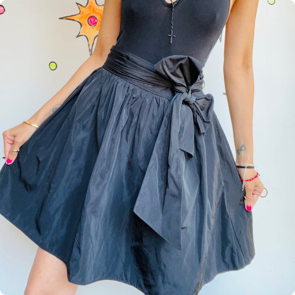 Vintage 90s Y2K | Black Satin Goth Lolita Fairy Grunge Coquette Mini Skirt | 8