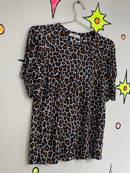 Y2K Leopard Puff Sleeve Tee Grunge Glam Rocker Grunge Top - Small