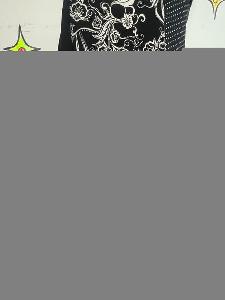 90s Black and White Polka Dot Scarf Print Ruffled Midi Skirt Whimsigoth Goth L