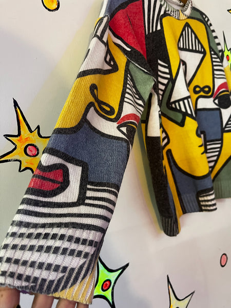Wearable Art Picasso Cubist Abstract Art Avant-Garde Pullover Sweater - Large