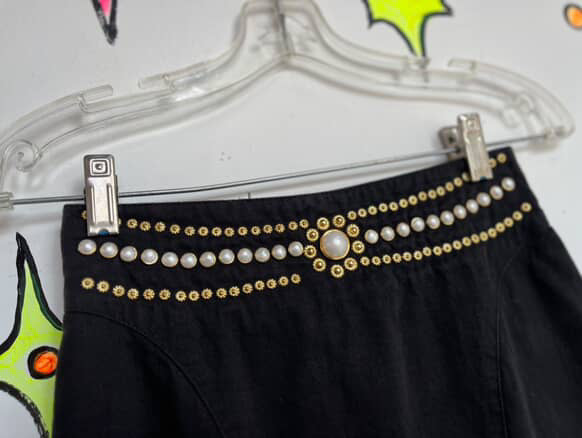 Vintage 80s High-Waisted Black Pencil Skirt Pearl Embellished - Whimsy Goth XS