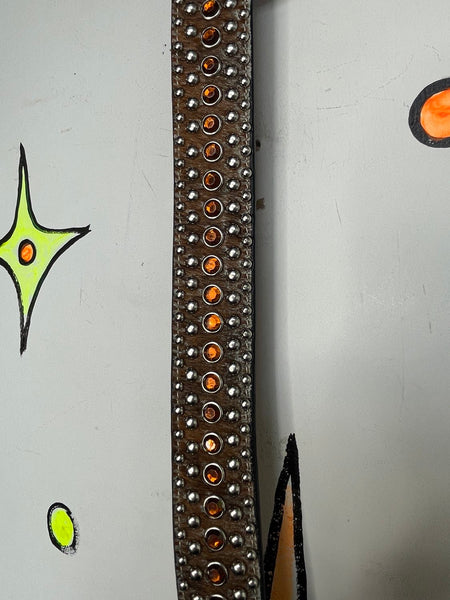 Y2K Rhinestone Belt Cowhide Leather Western Bling Cowgirl Glam Statement Belt