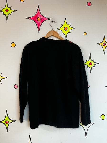 Vintage 80s Rainbow Embellished Christmas Sweater Sequin Beaded Holiday Party L